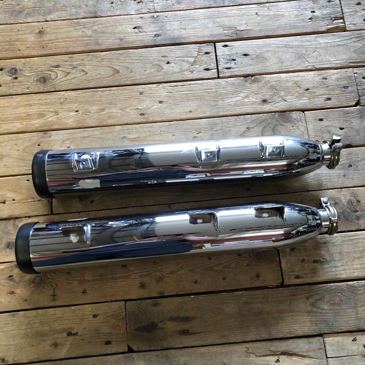 Indian Scout chrome silencers with drilled baffles